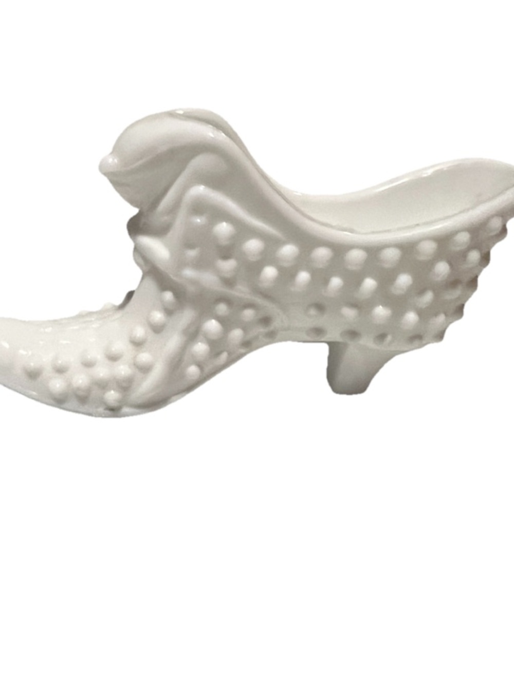 Vintage Fenton Milk Glass Hobnail Cat Head High Heel Shoe Slipper